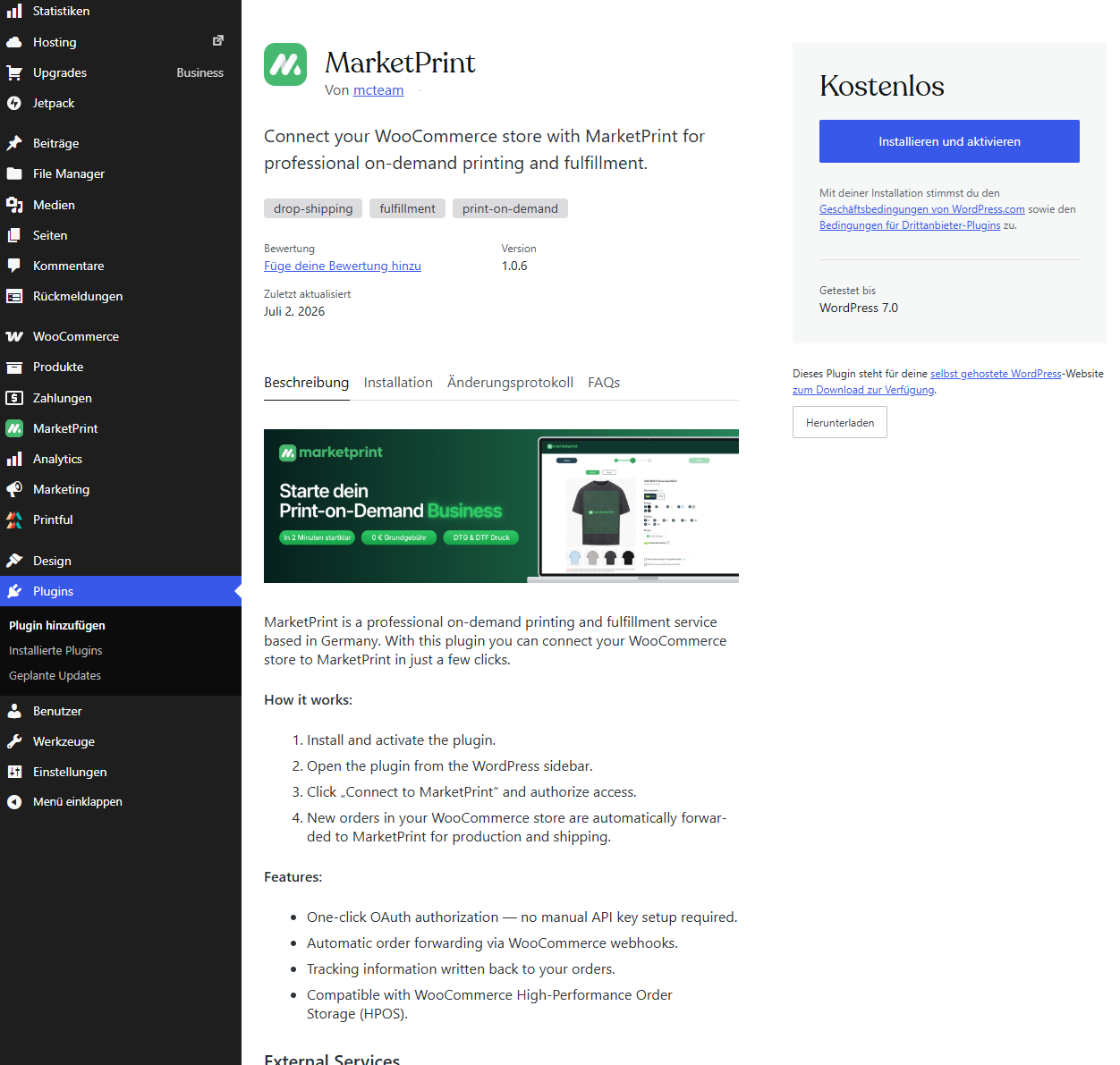 MarketPrint im Plugin-Store – Installieren und aktivieren