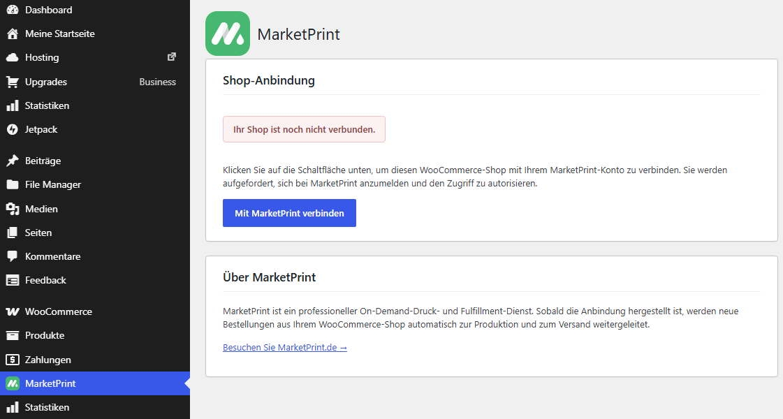 MarketPrint-Seite – Mit MarketPrint verbinden