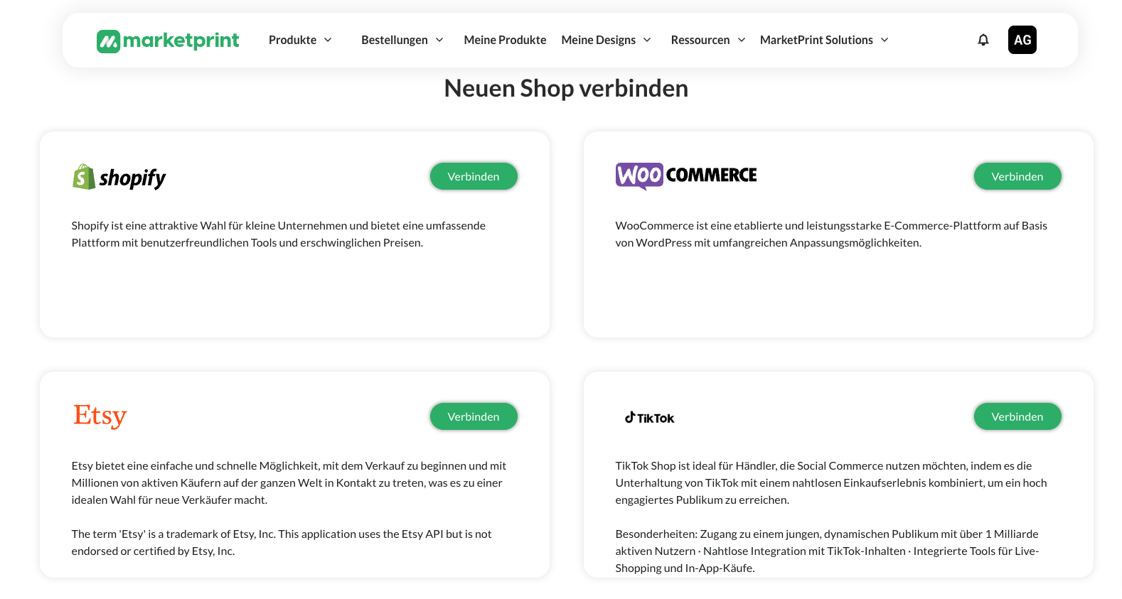 Meine Shops – ganz nach unten scrollen bis TikTok Shop und auf Verbinden klicken